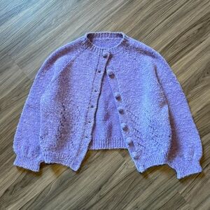 Purple Vintage Handmade Cardigan With Pom Pom Buttons